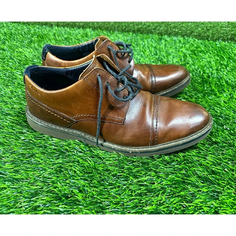 Clarks Mens Brown Leather Lace Up Cap Toe Oxford Dress Shoes 10 26161637
